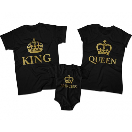Zestaw koszulek dla rodziców i córki King Queen Princess